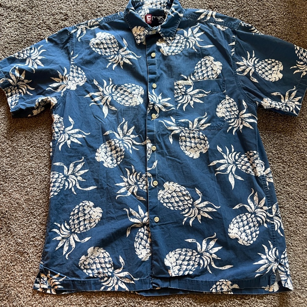 Chaps Ralph Lauren Pineapple Print Cotton Button Up Shirt Short Sleeve‎ M 0073